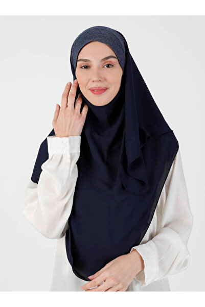 Ecardin Μπλε Navy Glitter Crepe Ύφασμα Άνετο Σάλι - St 098