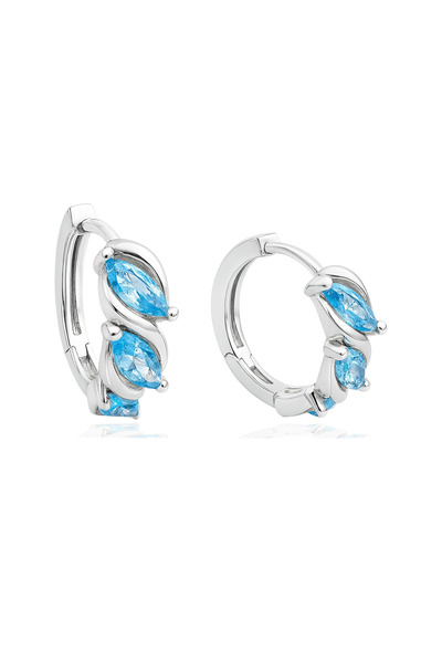 Brezza Lusso Jewelry Aquamarin Marquise Diamond Night Halka Kadın Gümüş Küpe ...