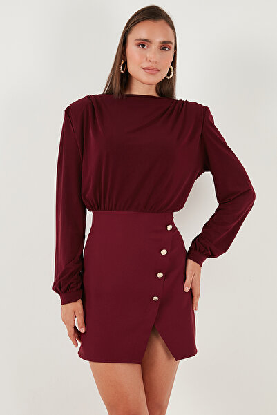 Lela Βραδινό φόρεμα βάτα τεμαχίων Regular Fit με λεπτομέρεια με σχισμή ψηλός λαιμός Mini Length DRESS 611EL751