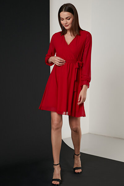 Lela Double-Breasted Chiffon Mini Evening Dress with Neck Tie Detail Dress 6051467