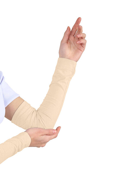 Ecardin Beige Practical Hijab Combed Cotton Sleeves - Plain Prayer Sleeves