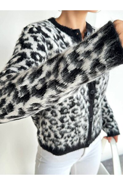 Jose Clothing Вибірковий леопардовий візерунок, ефект вовни, довгі рукави, трикотажний піджак