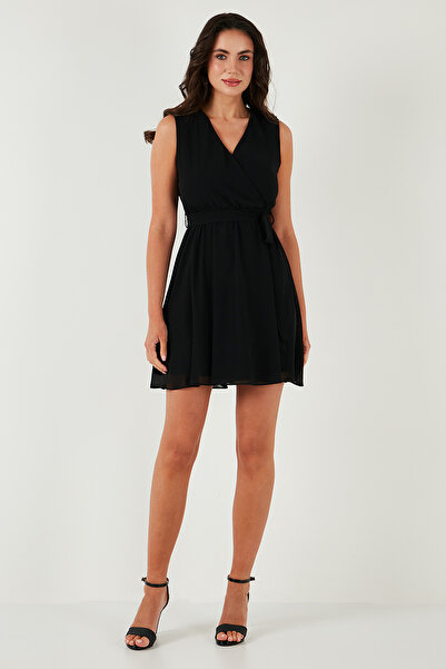 Lela Regular Fit Double-Breasted Collar Tie Detail Chiffon Mini Length Evening Dress Dress 6789075