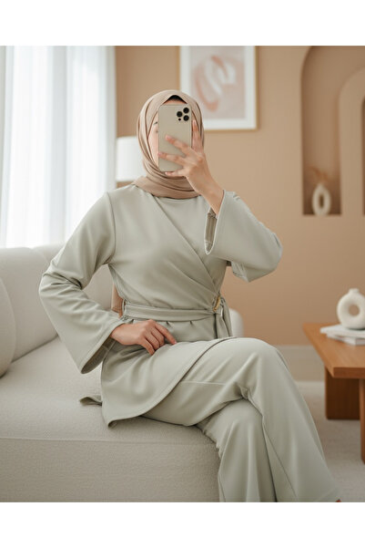 Modamorfo Slit Scuba Suit with Cross-Tied Front - Beige