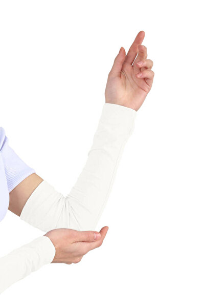 Ecardin Πρακτικό Hijab Χτενισμένο Βαμβακερό Μανίκι - Κρεμ Απλό Μανίκι Προσευχής