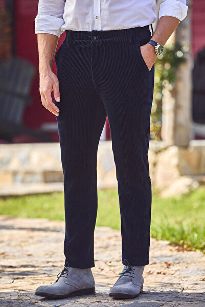 SMILE Kobe Navy Blue Cotton Velvet Trousers