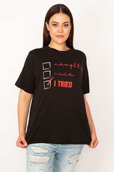 Şans Dámská velká blůza z černé bavlněné tkaniny s předním potiskem 65n33301