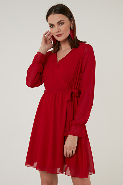 Lela Double-Breasted Chiffon Mini Evening Dress with Neck Tie Detail Dress 6051467