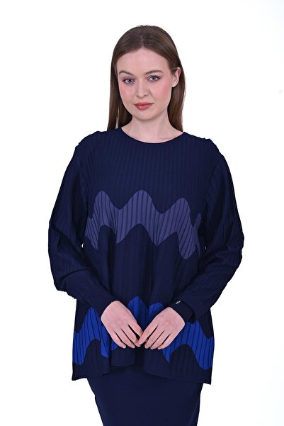 Invee Wave Knitwear Tunic Dark Blue