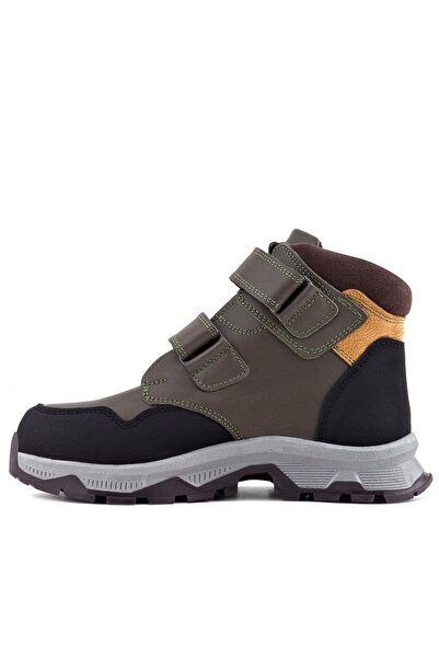 Rakerplus Trekking Genuine Leather Khaki Green Yellow Velcro Boys' Boots