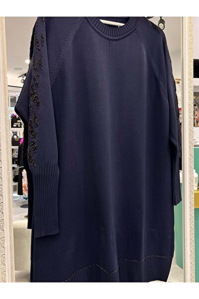 MRM MERAM BUTİK Dna Silvery Sleeve Mercerized Tunic - Navy Blue - 2