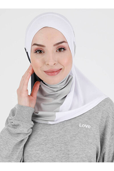 Ecardin Șapcă colorată pentru sport atletic Hijab Turban - St 391 Alb-Gri des...