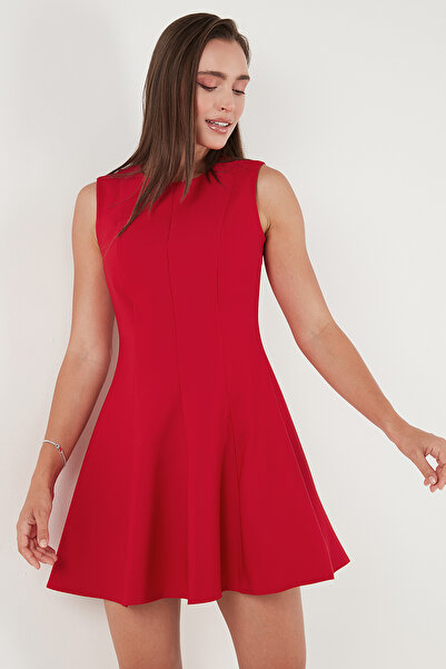 Lela Regular Fit Crew Neck Flared Mini Length Evening Dress Dress 6525647