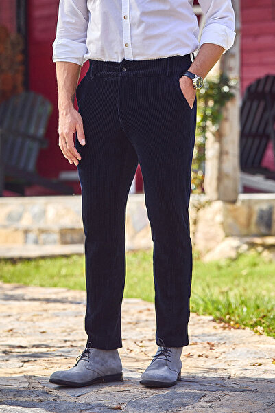 SMILE Kobe Navy Blue Cotton Velvet Trousers