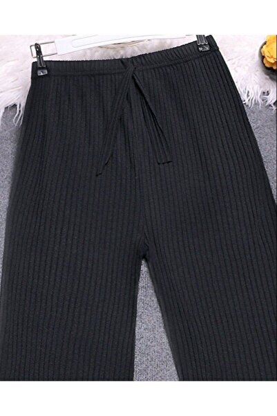 Modamorfo Bağcık Detaylı Salaş Fitilli Pantolon - Siyah