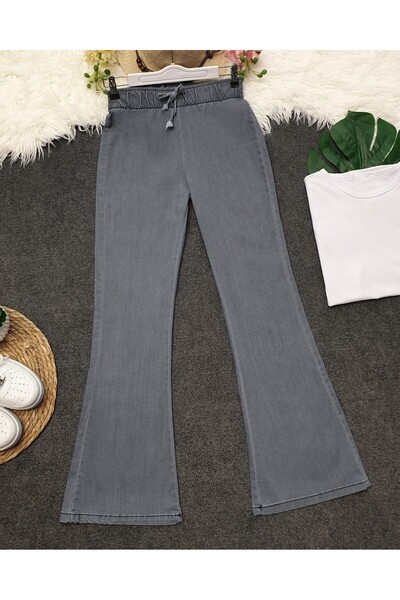 Modamorfo Flared Leg Lace Detailed Jeans - Light Gray