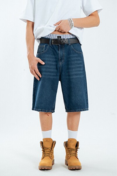 UKHWD SUPPLY Koyu Mavi Baggy Jean Erkek Şort Jorts