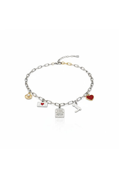 irva collection 5'lü Charm Kolye Set - Kalp Denizkabuğu Charmlı Ataç Zincir K...