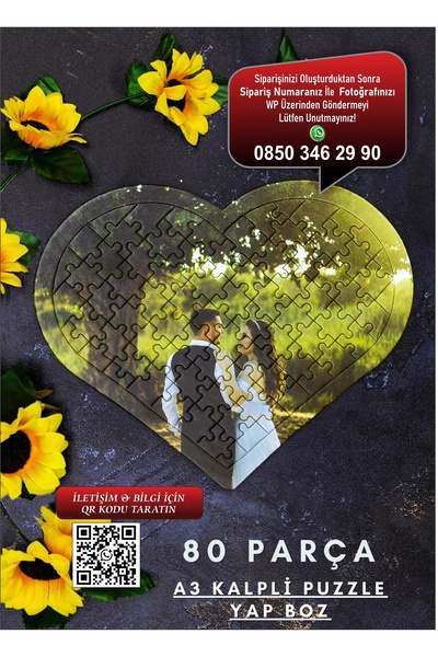 Photo Garage Kişiye Özel Kalpli Fotoğraflı Yapboz Puzzle - 80 Parça A4 Resimli Pazıl Yapboz Sevgili Hediye