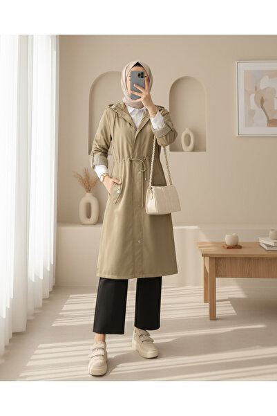 Modamorfo Lined Striped Trench Coat - Light Mink