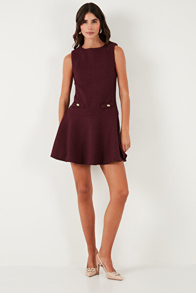 Lela Cotton Regular Fit Crew Neck Button Detail A-Line Mini Evening Dress Dress 6525687