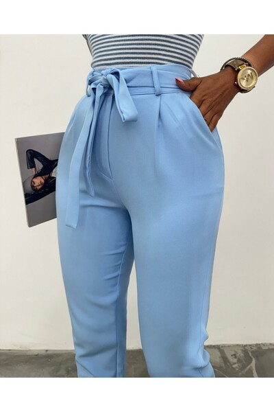Modamorfo Belted Ankle Pants - Baby Blue