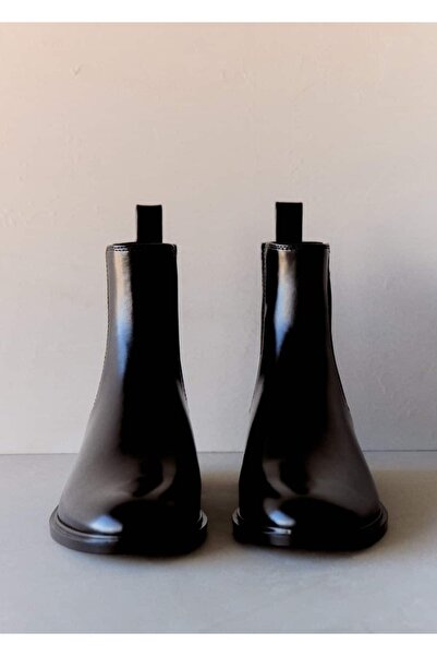 MANGO Woman Elastik parçalı deri yarım bot