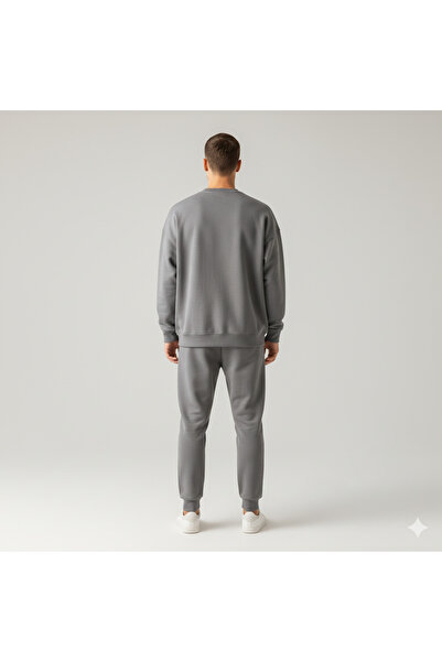 dwnwear Smoke Gray Three Thread Compact Crew Neck Cotton Premium O Oversized Tracksuit Set