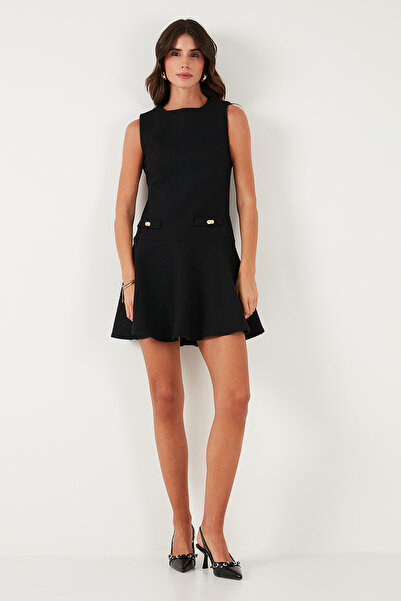 Lela Cotton Regular Fit Crew Neck Button Detail A-Line Mini Evening Dress Dress 6525687