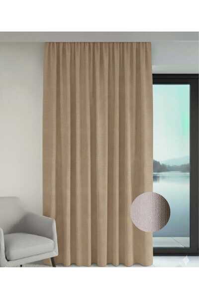 PEREN HOME Keten Dokulu Fon Perde Ekstrafor Büzgülü BEJ