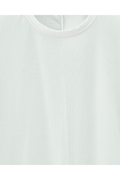 Modamorfo Crew Neck Ribbed Slit T-Shirt -White