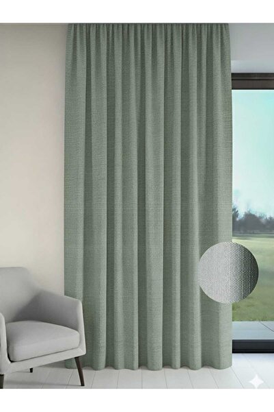 PEREN HOME Keten Dokulu Fon Perde Ekstrafor Büzgülü MİNT YEŞİLİ