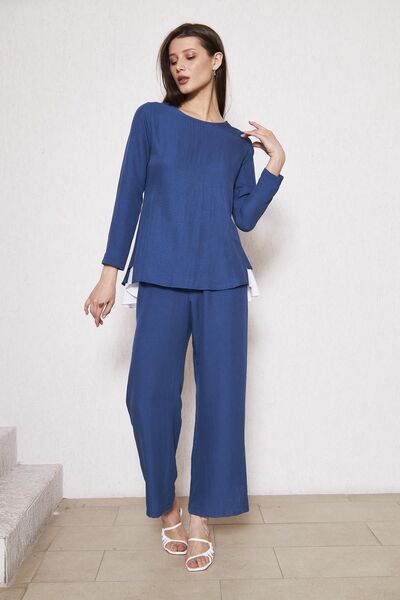 comstar Жіночий тунік з широкими штанинами, темно-синій, комплект з двох предметів