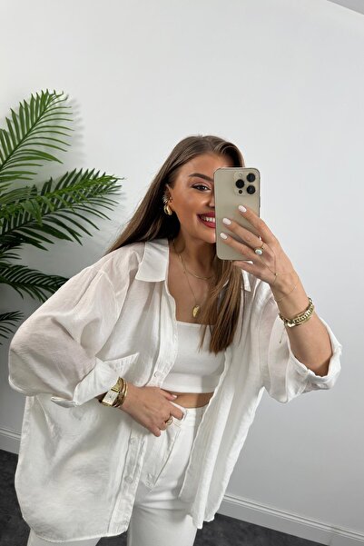 Lady Pixie Düşük Omuzlu Yazlık Kumaş Oversize Gömlek