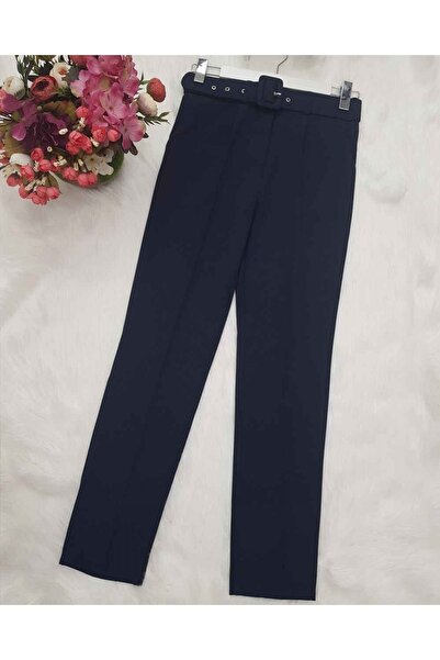 Modamorfo Thick Belted Fabric Trousers - Navy