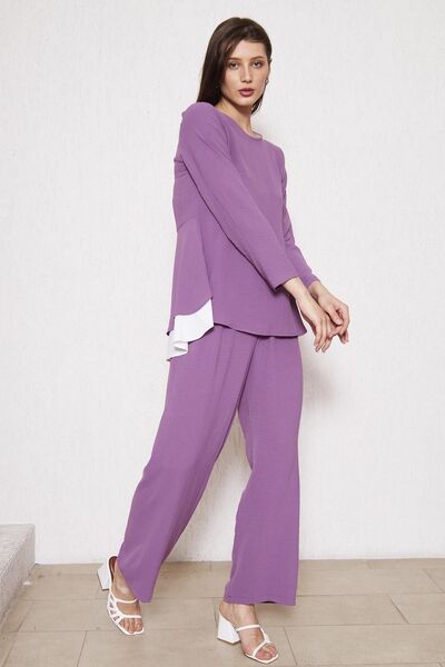 comstar Ženska ljubičasta Doutchka Široke nogavice tunika i komplet pantalona