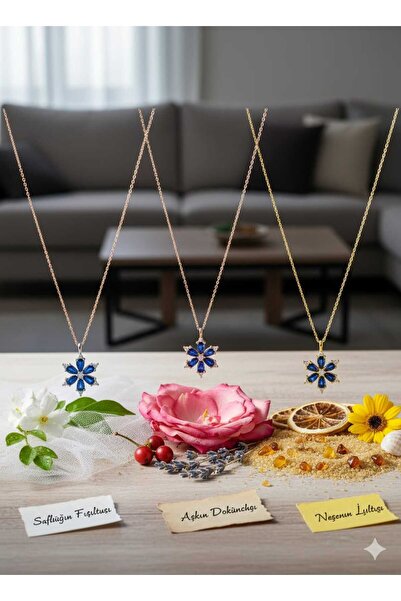 Papatya Silver 925 Ayar Gümüş Lacivert Taşlı Kamelya Çiçeği Kadın Kolye