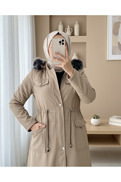 Modamorfo Κοντό παλτό Bondit με κουκούλα και κορδόνια - Πέτρα