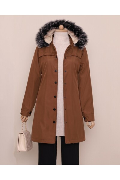 Modamorfo Released Hooded Short Coat with Snap Pockets