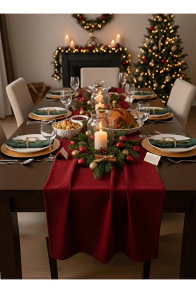 PİKKO HOME 40*140 cm Kırmızı Kadife Dokulu Dertsiz Runner(YB)