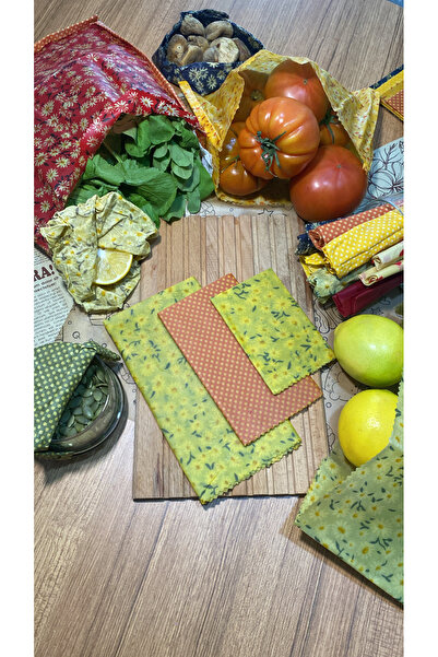 Home Flower Patterned Fabric Reusable Natural Beeswax (Beeswax) Food Storage Cloth 3-Piece Set