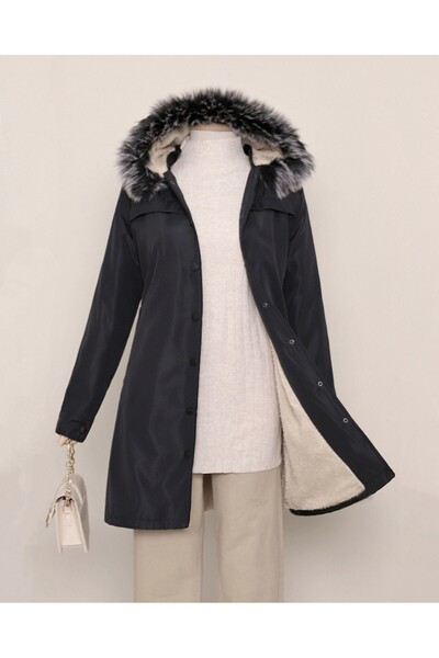 Modamorfo Krátký kabát s kapucí a kapsami - černý