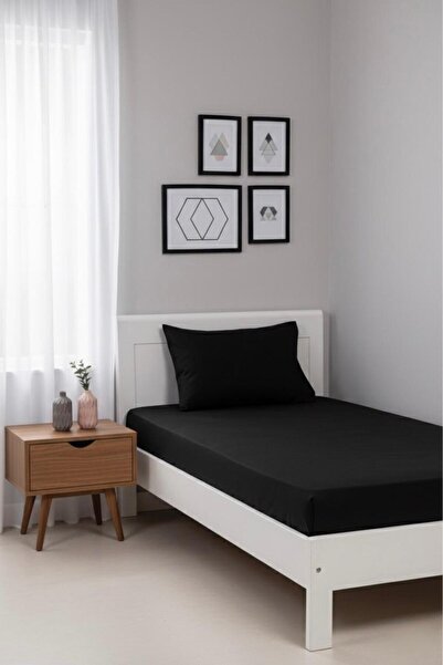 üntaş Life Single Elastic Sheet +1 Pillow Case Plain Black Ecdüzsyh1