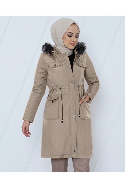 Modamorfo Κοντό παλτό Bondit με κουκούλα και κορδόνια - Πέτρα