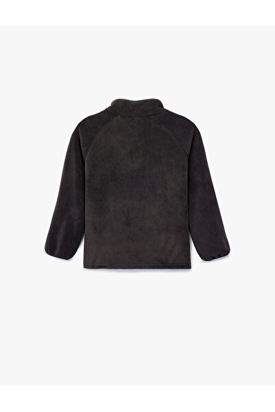 Koton Mock Neck Half Zippered Kangaroo Pocket Fleece Sweatshirt