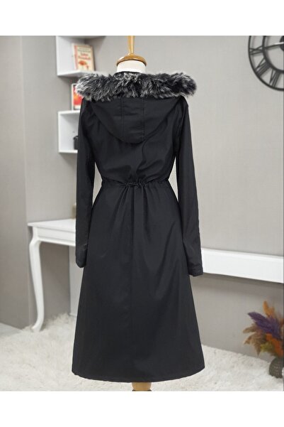 Modamorfo Metal Star Detailed Dlouhý kabát s kapucí - černý