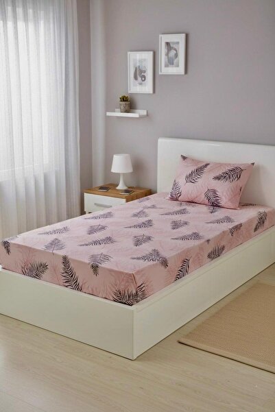 üntaş Life Salmon Black Feather 100x200 Μονό Ελαστικό Σεντόνι 1 Μαξιλαροθήκη