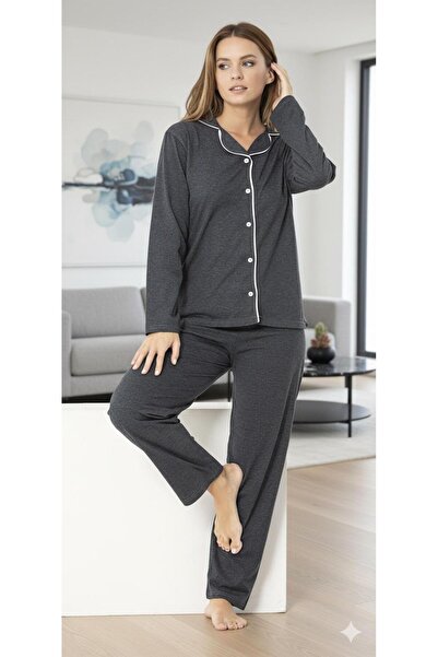 Sude HOMEWEAR Ing, hosszú ujjú antracit pizsama szett