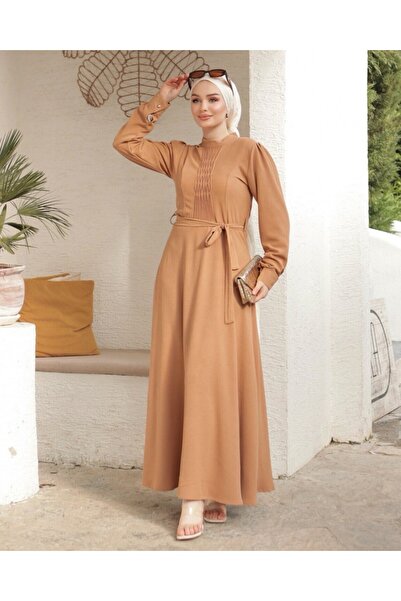 Modamorfo فستان أيروبين بحزام وتفاصيل مزخرفة - لون القرفة