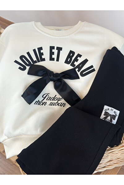 Pinkitokids Jolie Bow Detail Sweatshirt and Flared Leggings Set